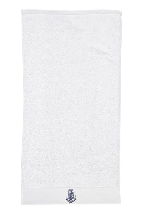 White Cotton Face Towel with Anchor Embroidery (50x90 cm)