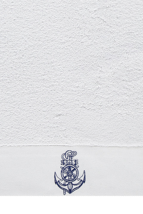White Cotton Face Towel with Anchor Embroidery (50x90 cm)