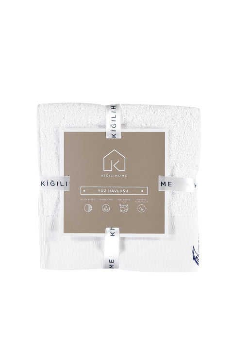 White Cotton Face Towel with Anchor Embroidery (50x90 cm)