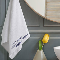 White Fish Embroidered Cotton Face Towel (50x90 cm)