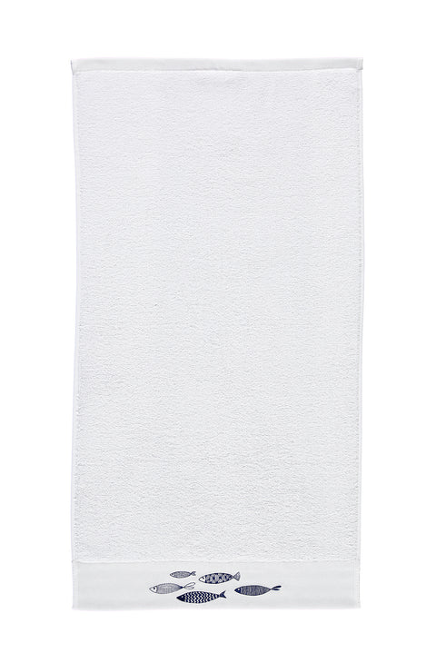 White Fish Embroidered Cotton Face Towel (50x90 cm)