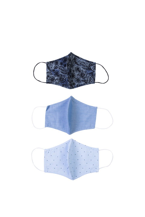 Blue Cotton Washable 3-Pack Face Masks