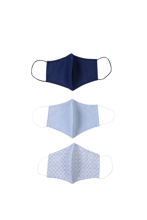 Dark Navy Blue Cotton Washable 3-Pack Face Masks