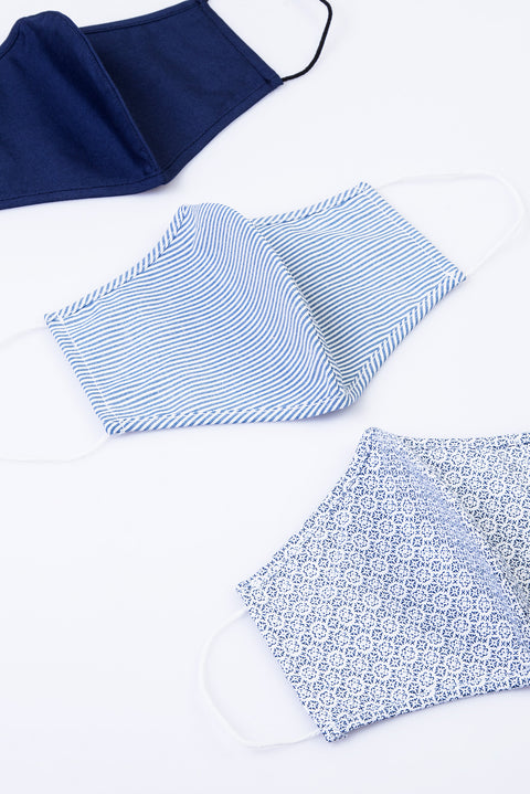 Dark Navy Blue Cotton Washable 3-Pack Face Masks