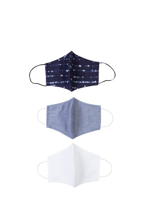 Dark Navy Blue Cotton Washable 3-Pack Face Masks