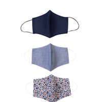 Dark Navy Blue Cotton Washable 3-Pack Face Masks