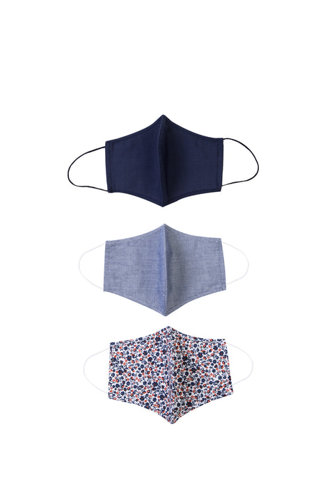 Dark Navy Blue Cotton Washable 3-Pack Face Masks