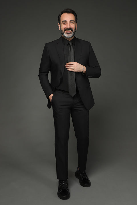 Black 6-Drop Regular Fit Standard Cut Suit
