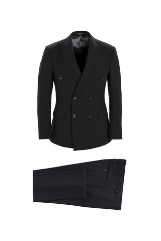  Siyah 7 Drop Super Slim Fit Eksra Dar Kesim Kruvaze Takım Elbise