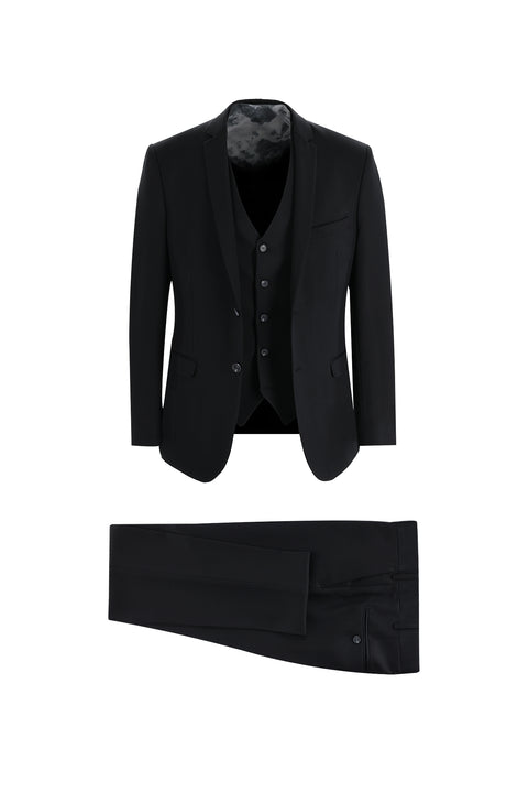 Black 7 Drop Super Slim Fit Extra Narrow Cut Suit with Vest