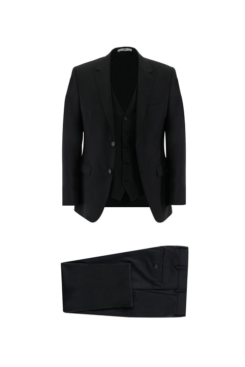 Black 4-Drop Relaxed Fit Suit with Vest