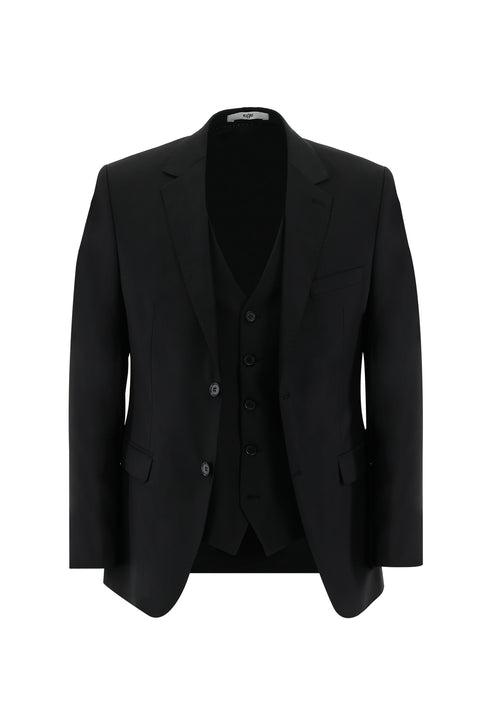 Black 4-Drop Relaxed Fit Suit with Vest