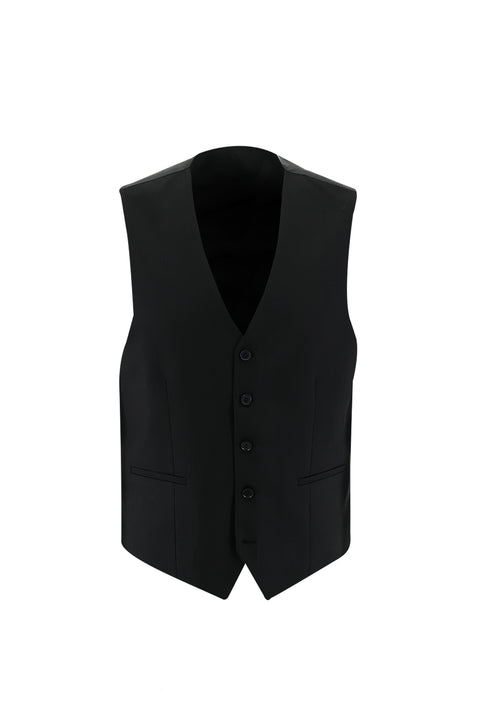 Black 4-Drop Relaxed Fit Suit with Vest