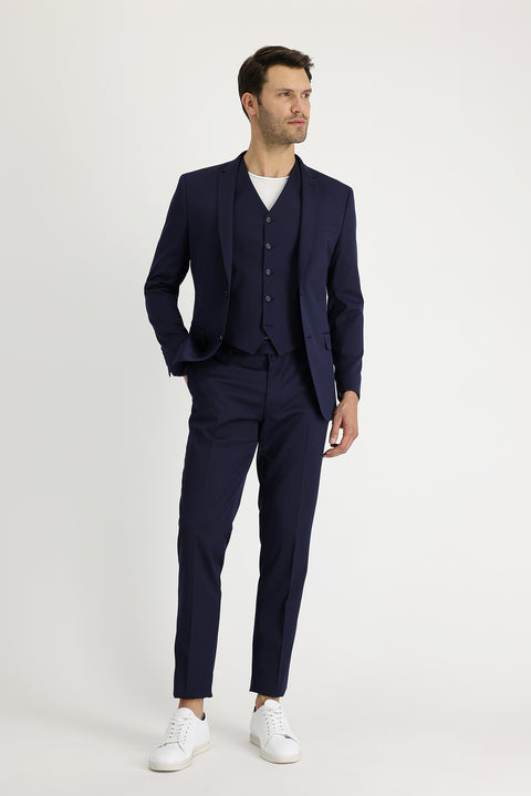 Medium Navy 7 Drop Super Slim Fit Extra Narrow Cut Suit with Vest