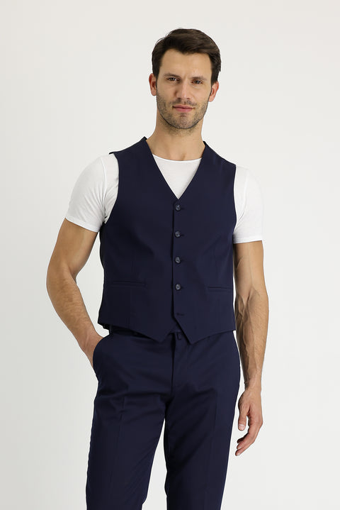 Medium Navy 7 Drop Super Slim Fit Extra Narrow Cut Suit with Vest