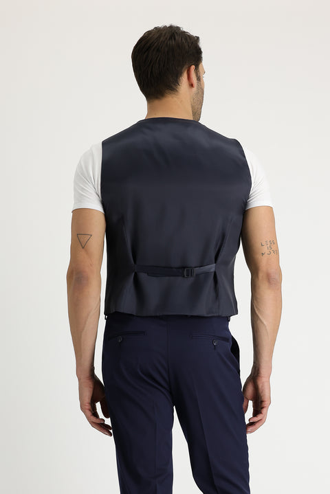 Medium Navy 7 Drop Super Slim Fit Extra Narrow Cut Suit with Vest