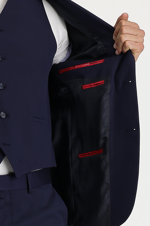 Medium Navy 7 Drop Super Slim Fit Extra Narrow Cut Suit with Vest