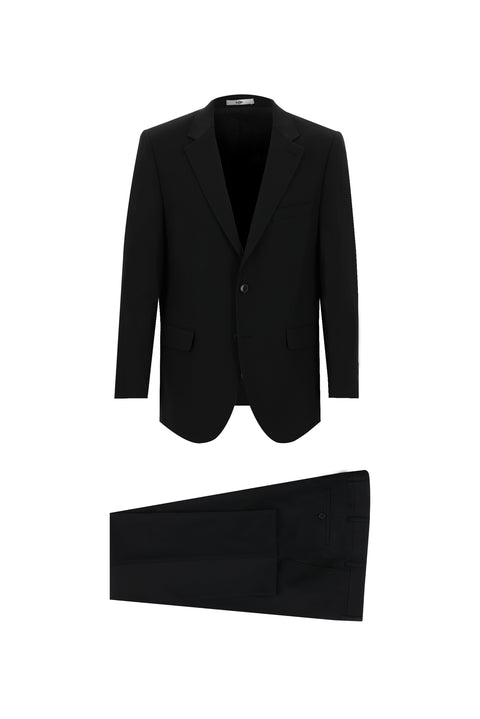 Black 4-Drop Relaxed Fit Wool Suit