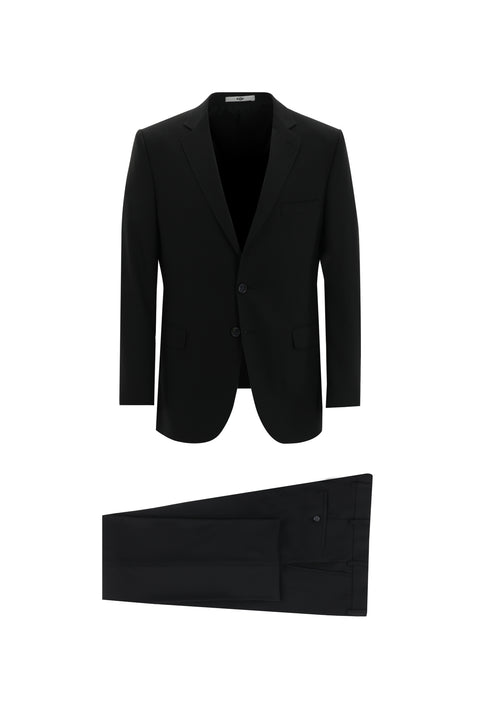 Black 4-Drop Relaxed Fit Wool Suit