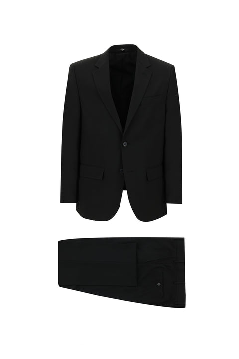 Black 4-Drop Relaxed Fit Wool Suit