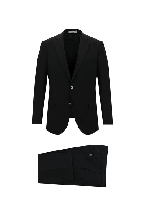 Black 6-Drop Regular Fit Standard Cut Wool Suit