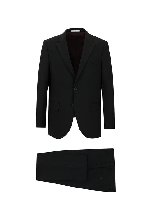 Black 6-Drop Regular Fit Standard Cut Wool Suit