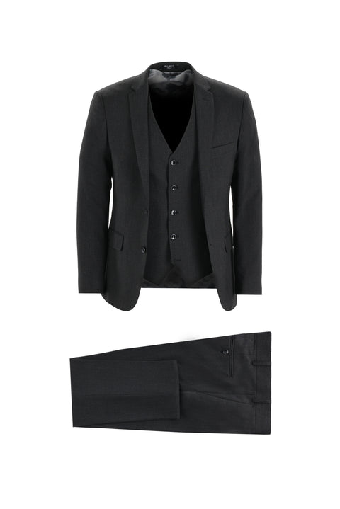 Siyah 7 Drop Super Slim Fit Eksra Dar Kesim Yelekli Takım Elbise