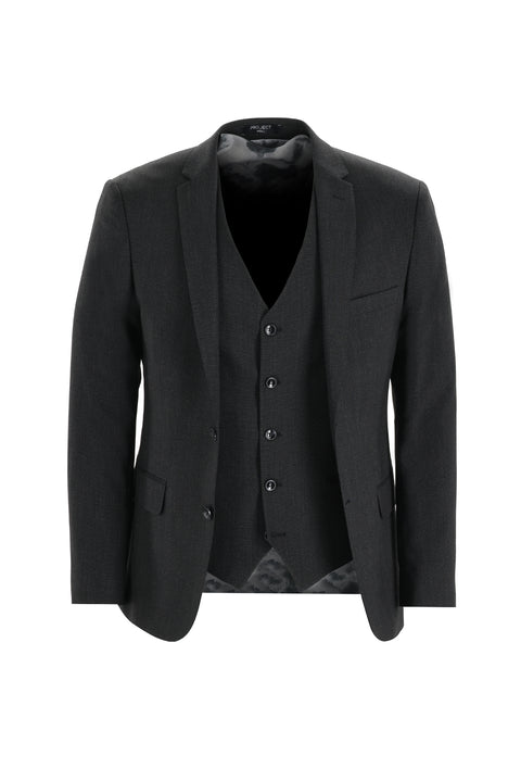 Siyah 7 Drop Super Slim Fit Eksra Dar Kesim Yelekli Takım Elbise