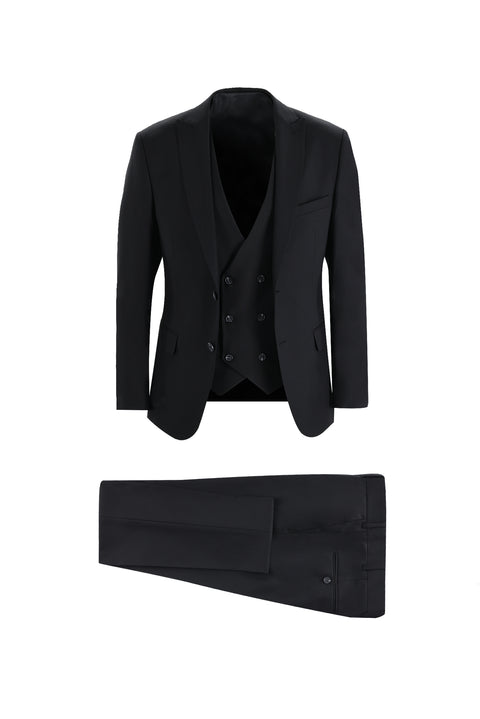 Black 7 Drop Super Slim Fit Extra Narrow Cut Suit with Vest