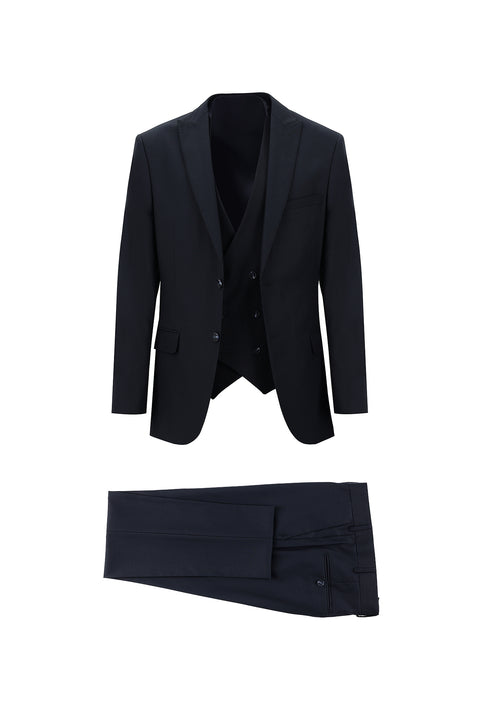 Koyu Lacivert 7 Drop Super Slim Fit Eksra Dar Kesim Yelekli Takım Elbise