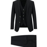 Black 7 Drop Super Slim Fit Extra Narrow Cut Patterned Vest Suit