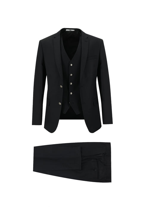 Black 7 Drop Super Slim Fit Extra Narrow Cut Patterned Vest Suit