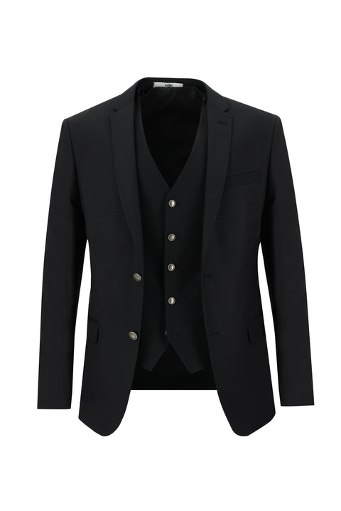Black 7 Drop Super Slim Fit Extra Narrow Cut Patterned Vest Suit