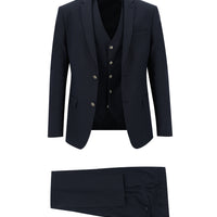 Dark Navy 7 Drop Super Slim Fit Extra Narrow Cut Patterned Vest Suit
