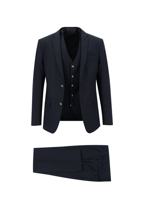 Dark Navy 7 Drop Super Slim Fit Extra Narrow Cut Patterned Vest Suit
