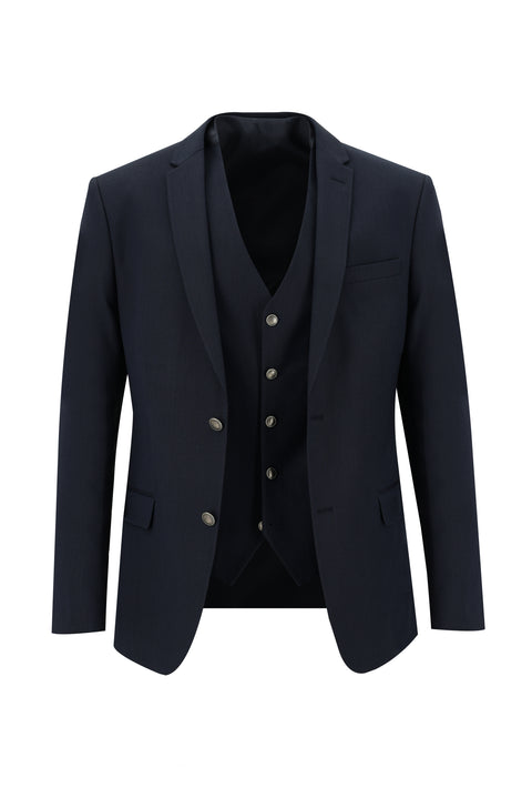 Dark Navy 7 Drop Super Slim Fit Extra Narrow Cut Patterned Vest Suit