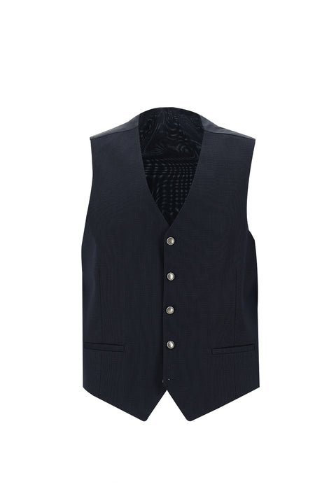 Dark Navy 7 Drop Super Slim Fit Extra Narrow Cut Patterned Vest Suit