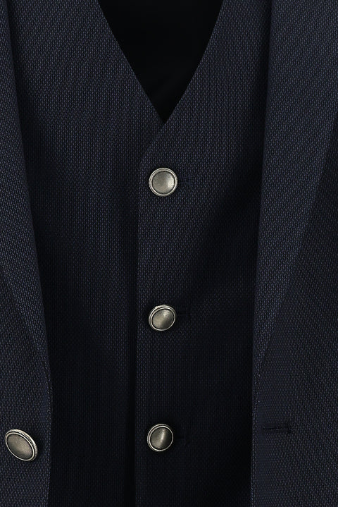 Dark Navy 7 Drop Super Slim Fit Extra Narrow Cut Patterned Vest Suit