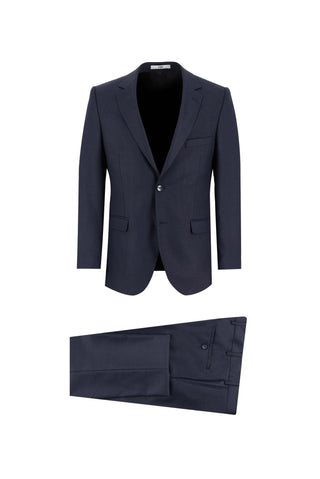  Koyu Lacivert 7 Drop Slim Fit Dar Kesim Yünlü Kuşgözü Takım Elbise