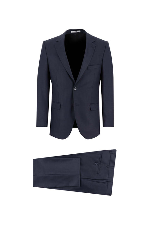 Dark Navy 7 Drop Slim Fit Narrow Cut Wool Eyelet Suit