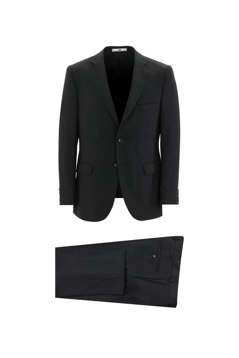 Black 6 Drop Regular Fit Standard Cut Wool Eyelet Suit