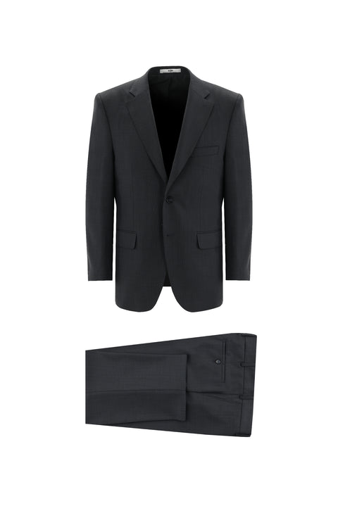 Black 4-Drop Relaxed Fit Comfortable Cut Wool Eyelet Suit