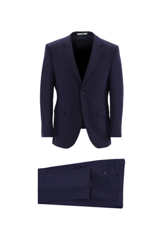  Orta Lacivert 7 Drop Slim Fit Dar Kesim Yünlü  Kuşgözü Takım Elbise