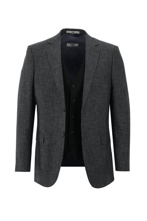 Black 6 Drop Regular Fit Linen Suit with Vest