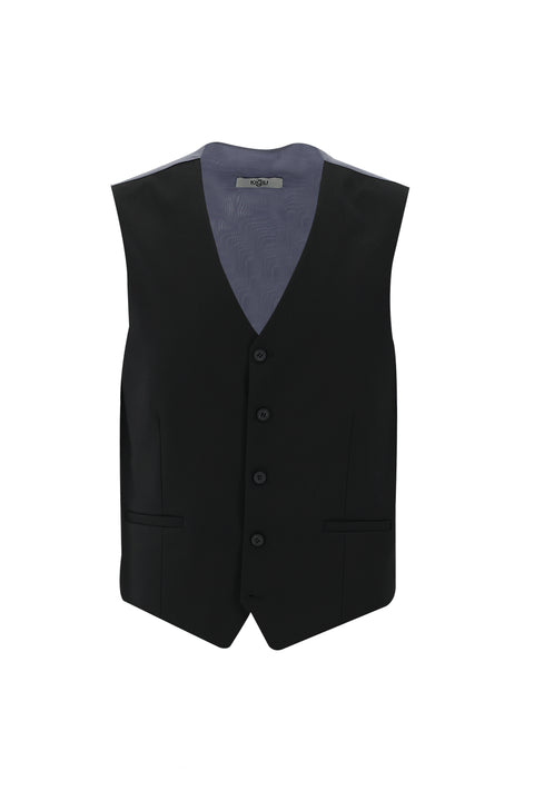 Black 6 Drop Regular Fit Linen Suit with Vest