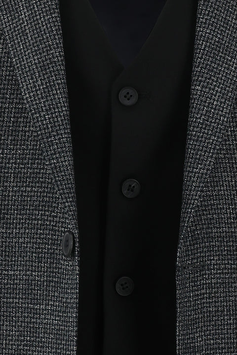 Black 6 Drop Regular Fit Linen Suit with Vest