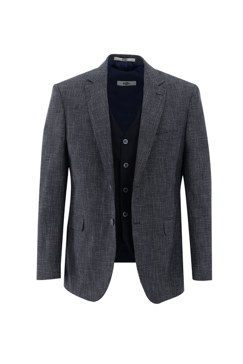 Dark Navy 7 Drop Slim Fit Linen Suit with Vest