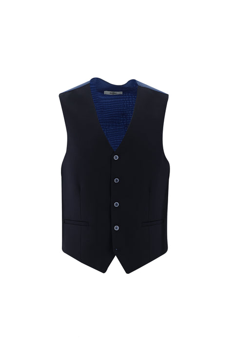 Dark Navy 7 Drop Slim Fit Linen Suit with Vest