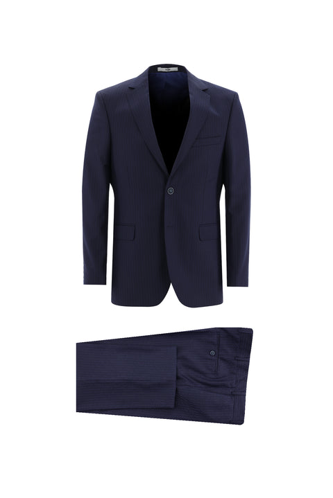 Medium Navy 6 Drop Regular Fit Standard Cut Striped Suit