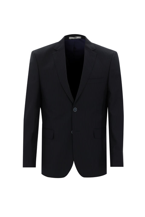 Black and Navy Blue 7 Drop Slim Fit Striped Suit